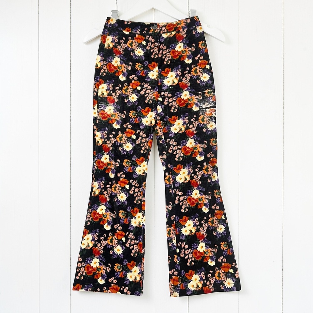 STAUD Floral Velvet Rex Flare Pants Size 2 Boho Retro Festival Hippiecore (flaw)